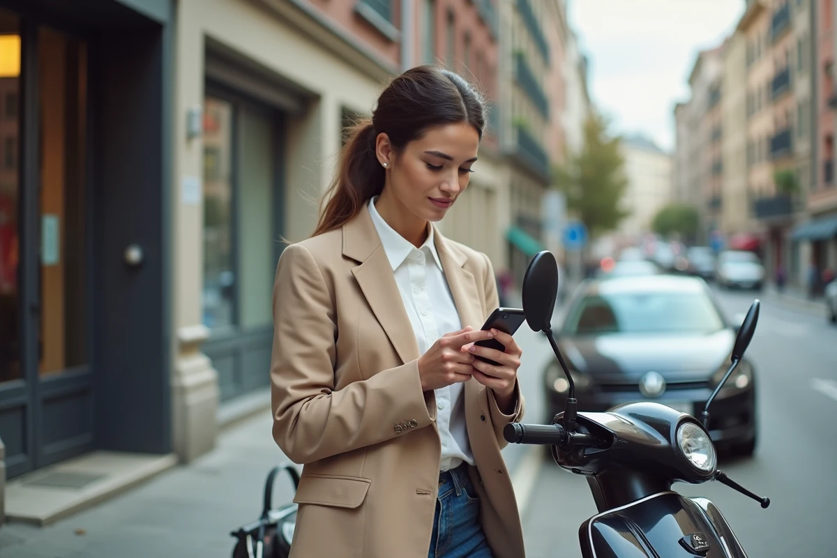 Femme vérifiant une adresse sur son smartphone dans la rue