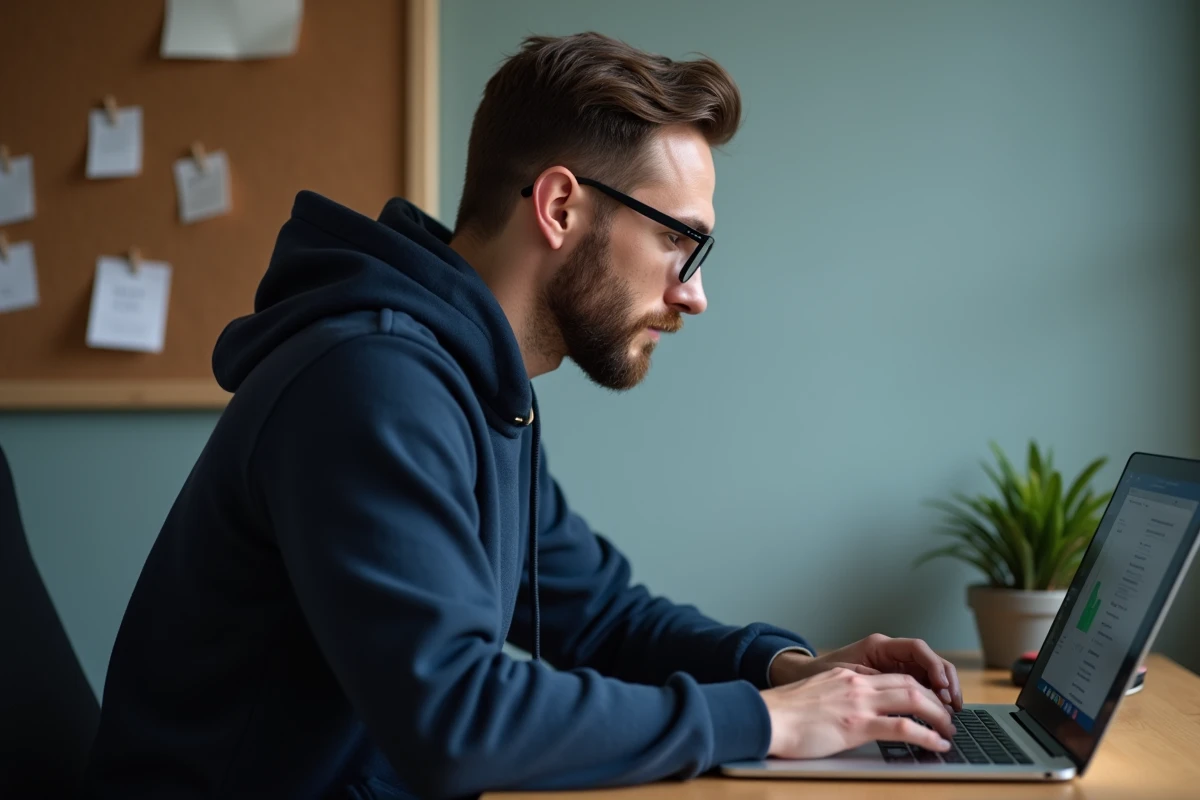 Homme supprimant un sondage Messenger sur son ordinateur