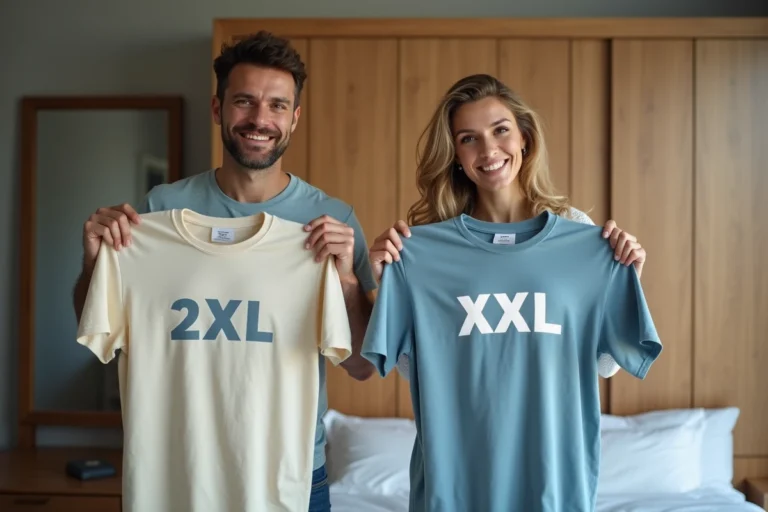Deux adultes souriants avec t-shirts 2XL et XXL