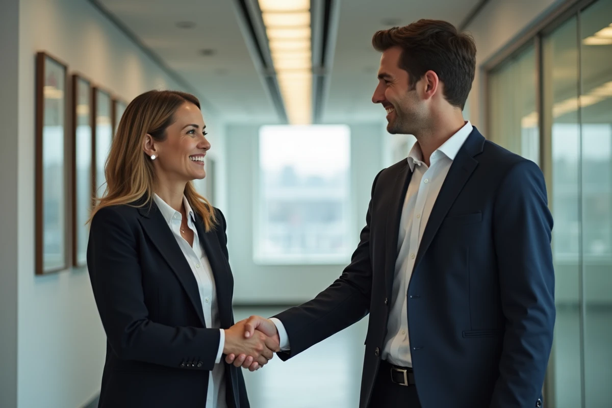 Manager RH souriante serre la main d